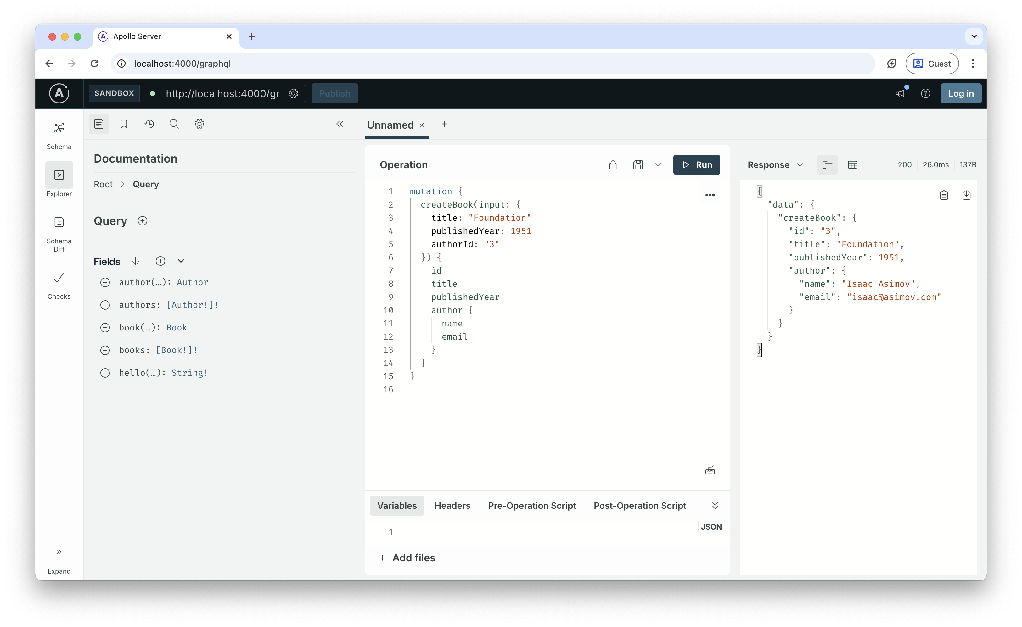 Screenshot of the result from GraphQL