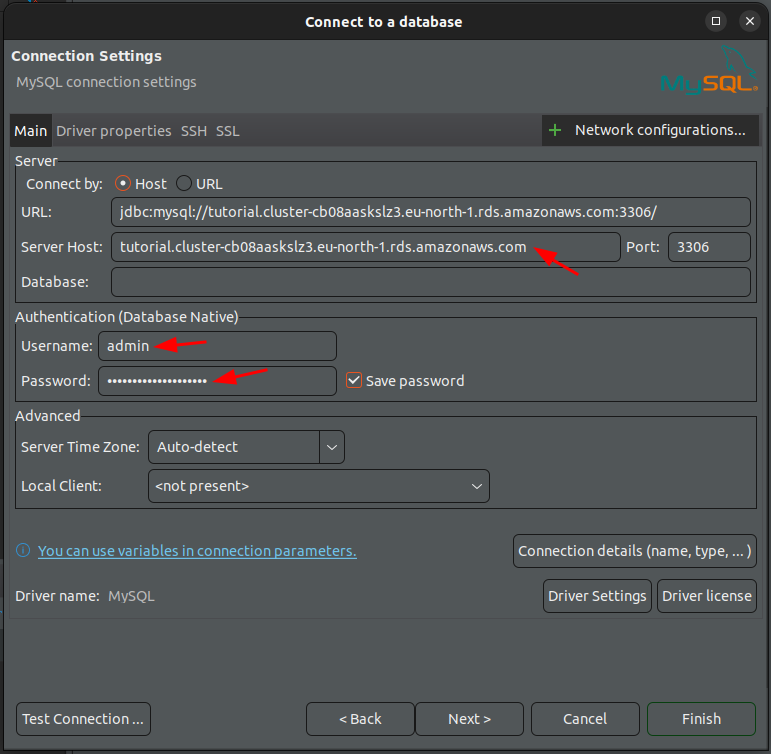 DBeaver connection settings