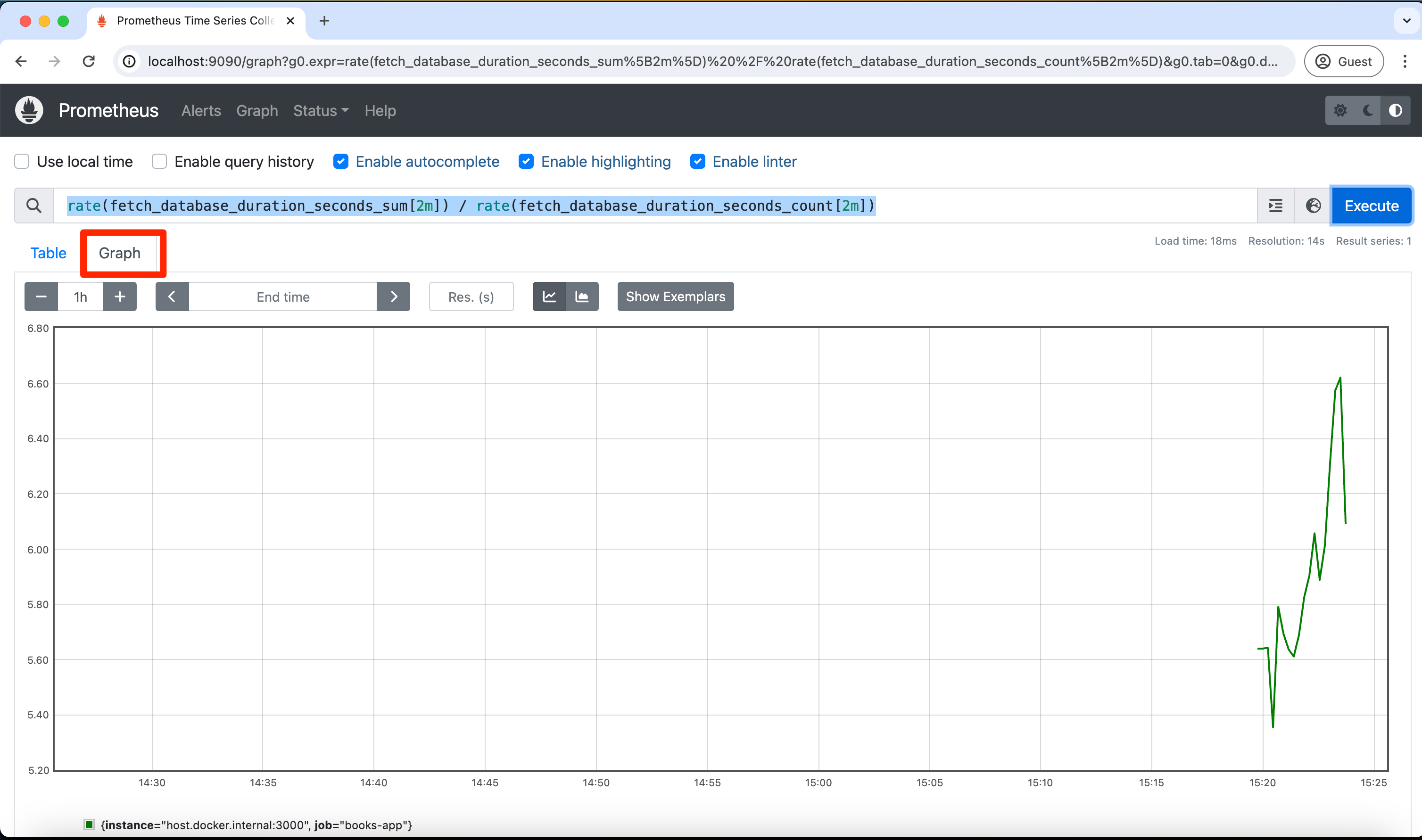 Screenshot showing the result of calculating the average