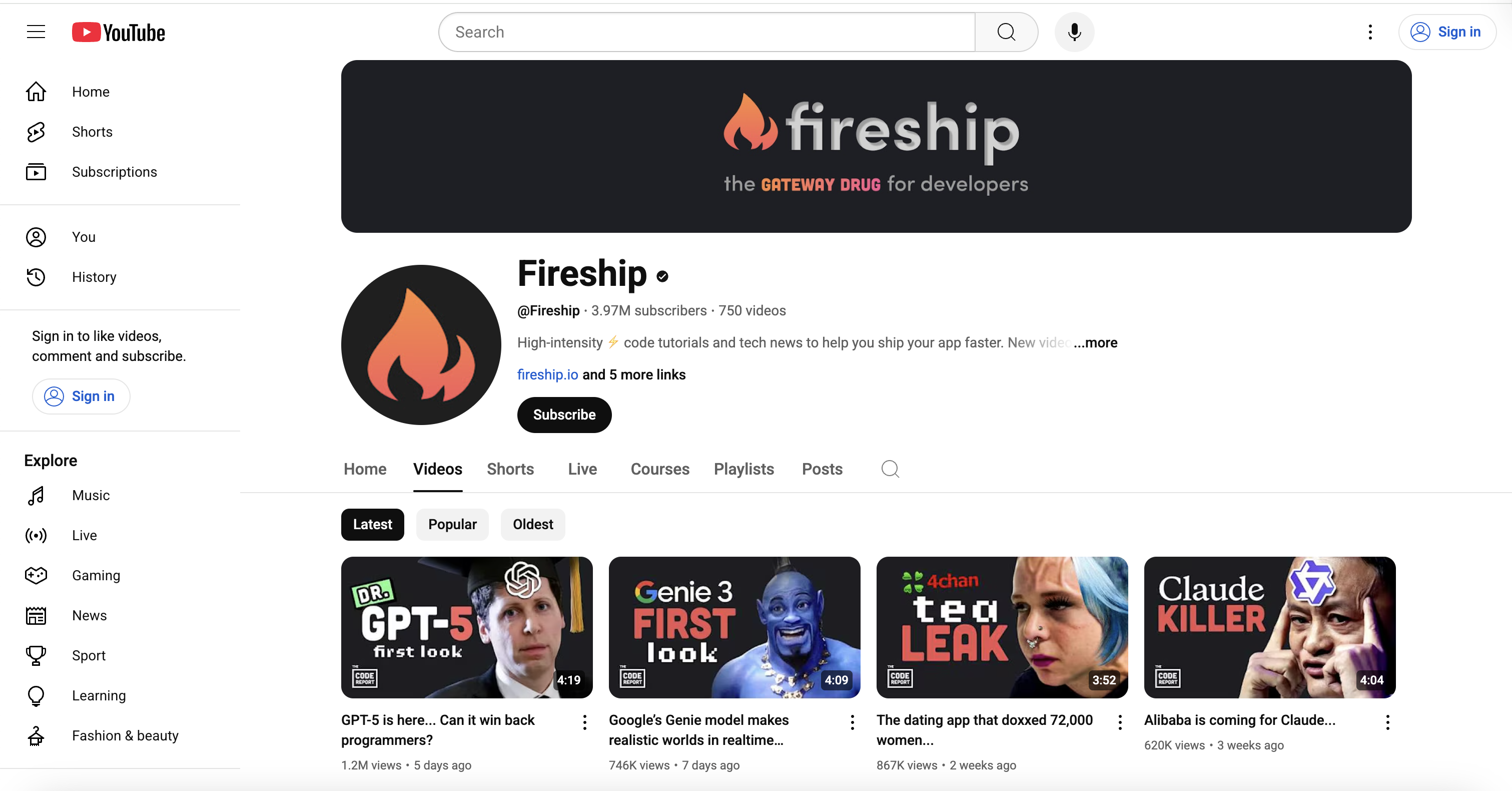 Fireship Youtube channel
