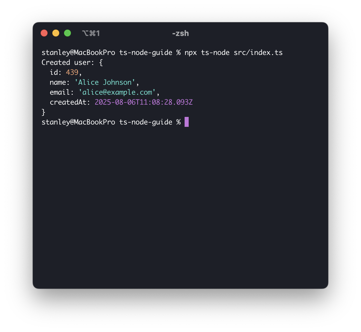 Screenshot of the terminal output
