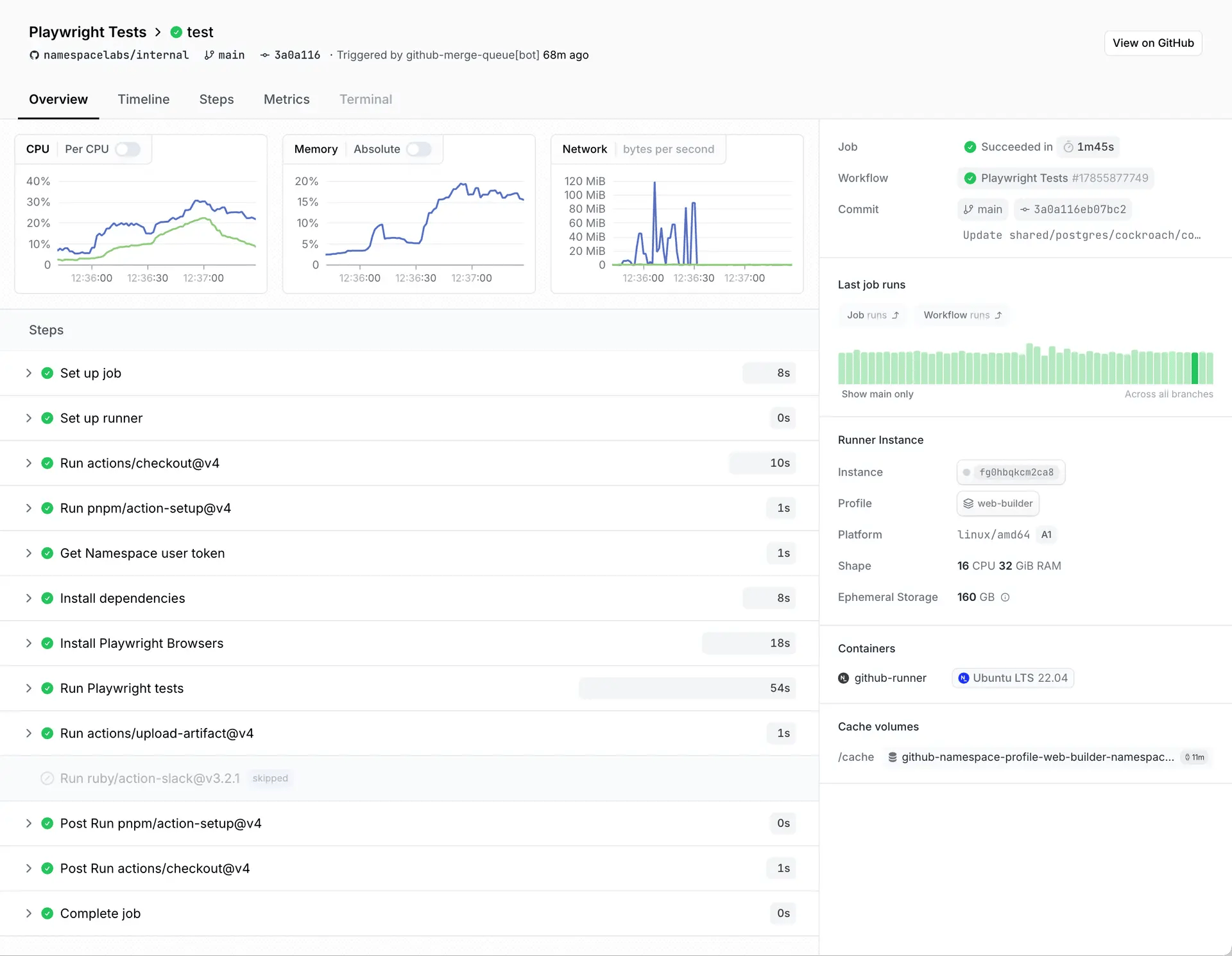 Screenshot of Namespace job summary