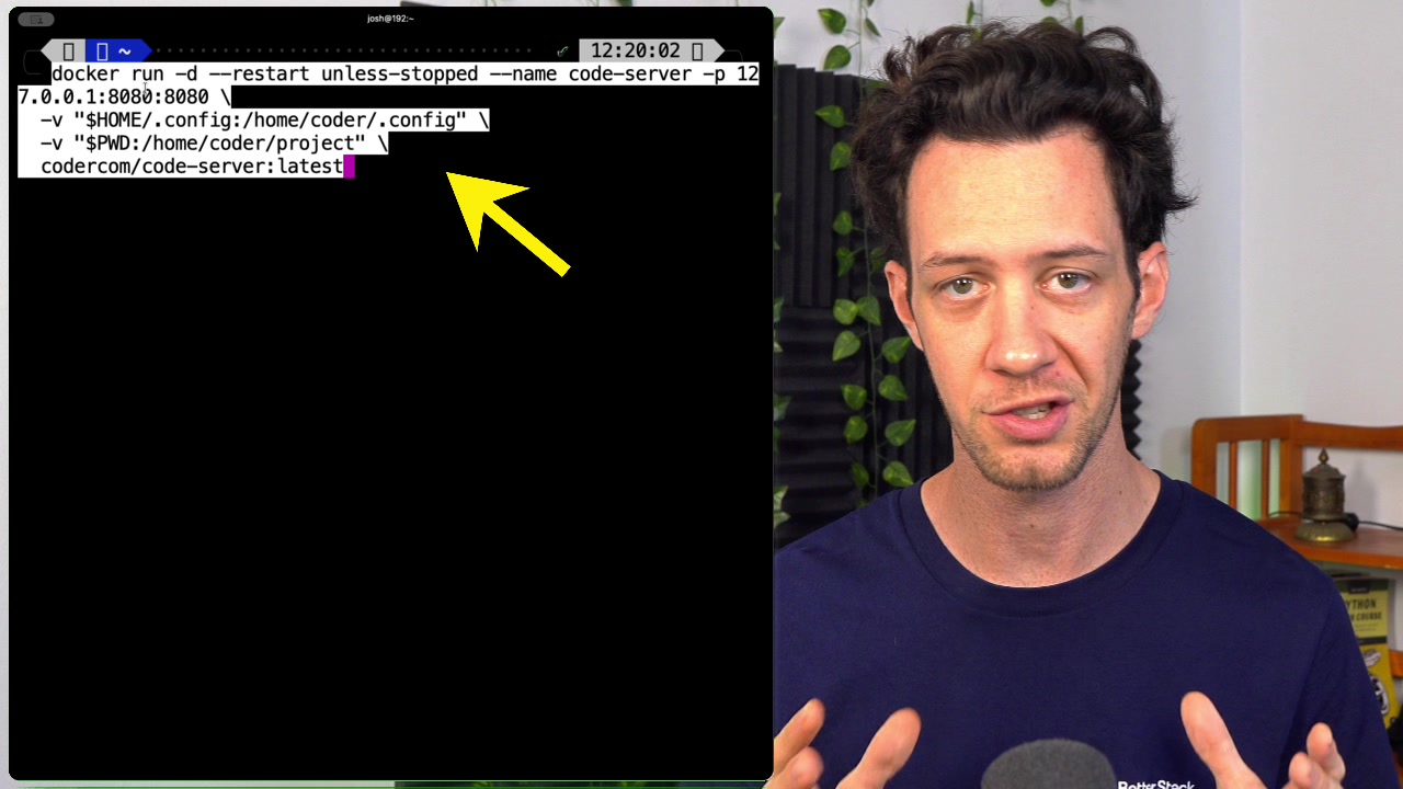 The complete Docker run command displayed in the terminal, ready for execution.