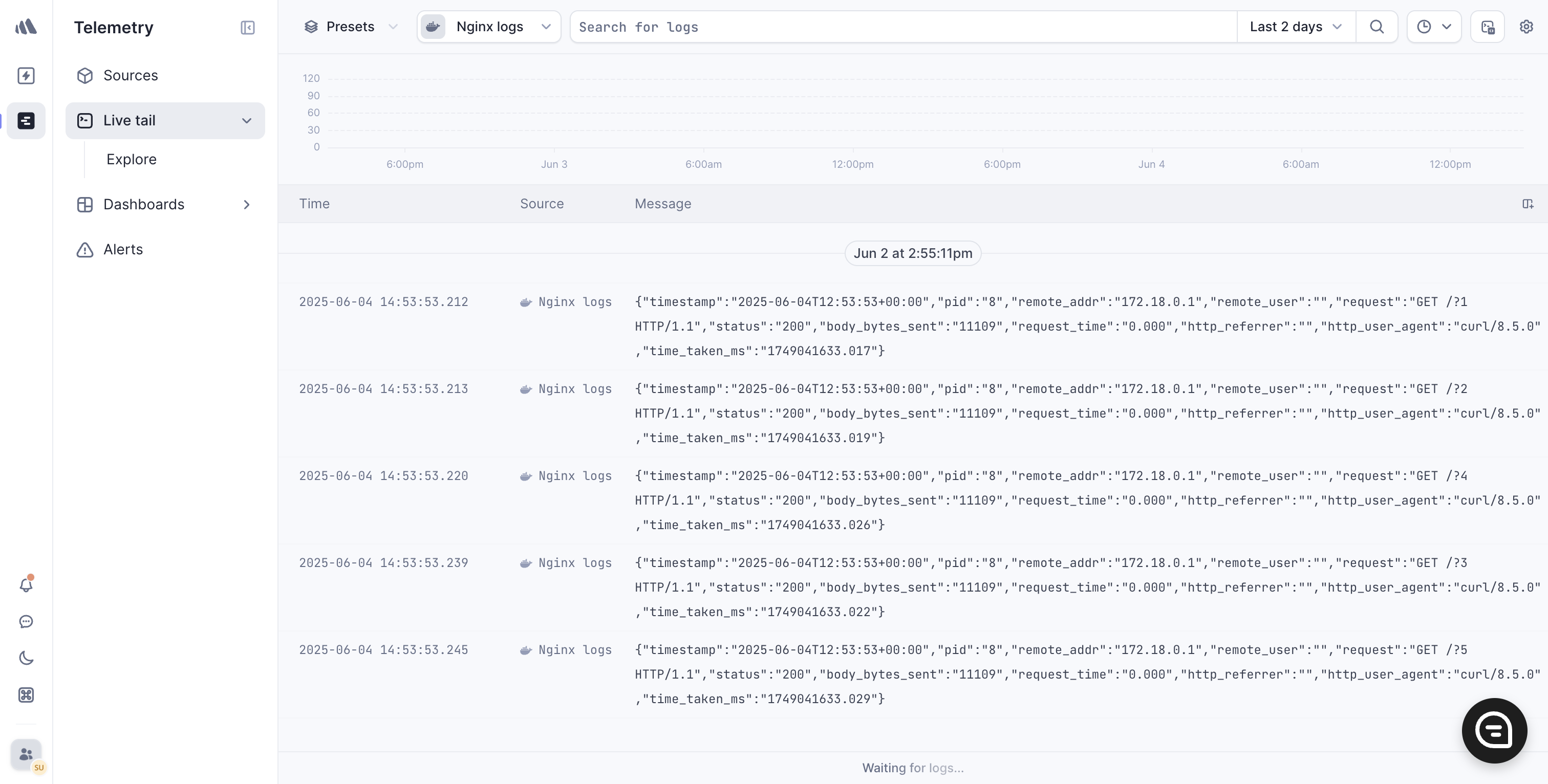 Screenshot of Nginx logs in Better Stack