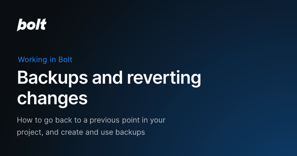 Bolt.new backup interface showing automatic snapshots, manual backups, and GitHub integration options