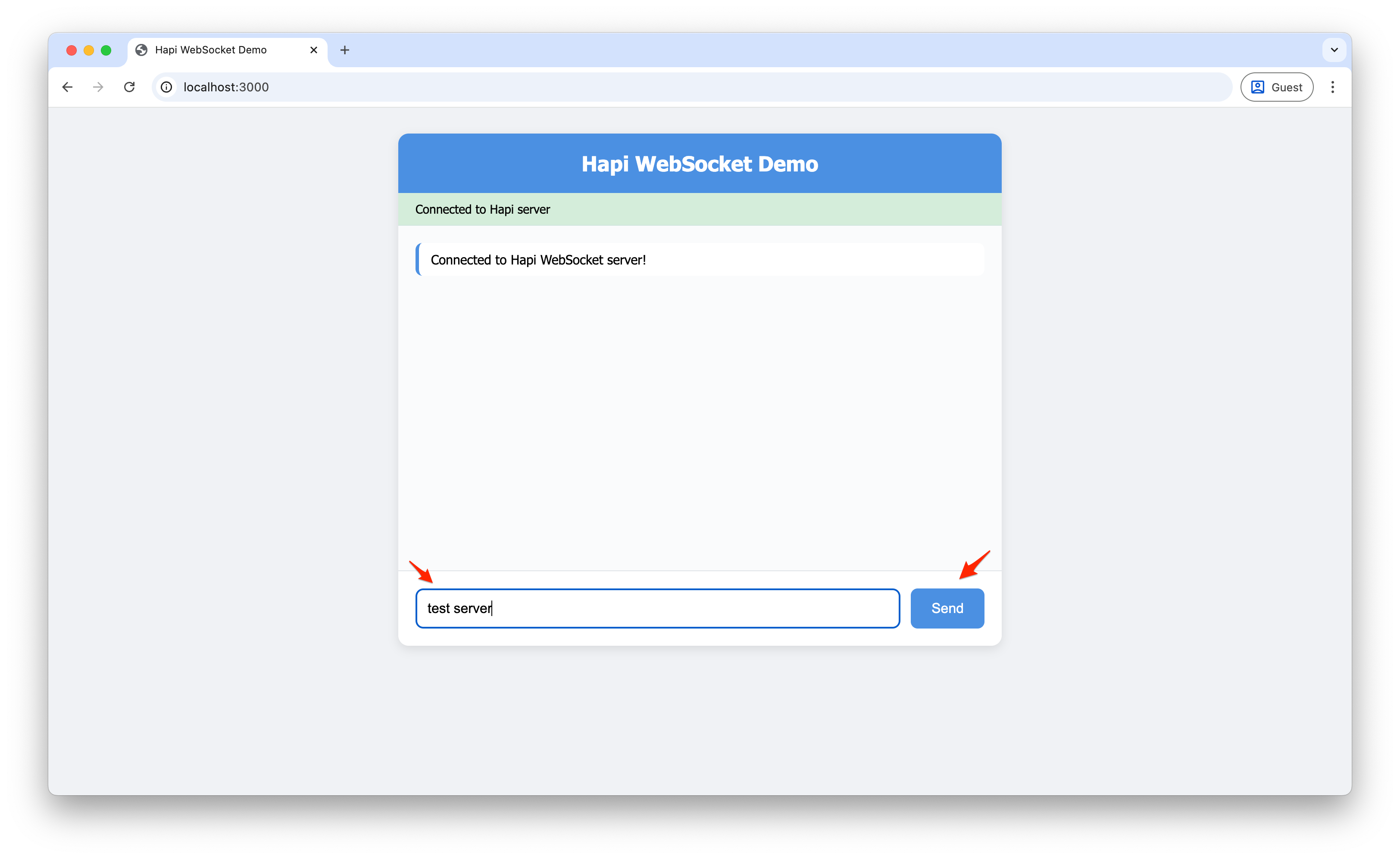 Screenshot of message input in the Hapi demo interface
