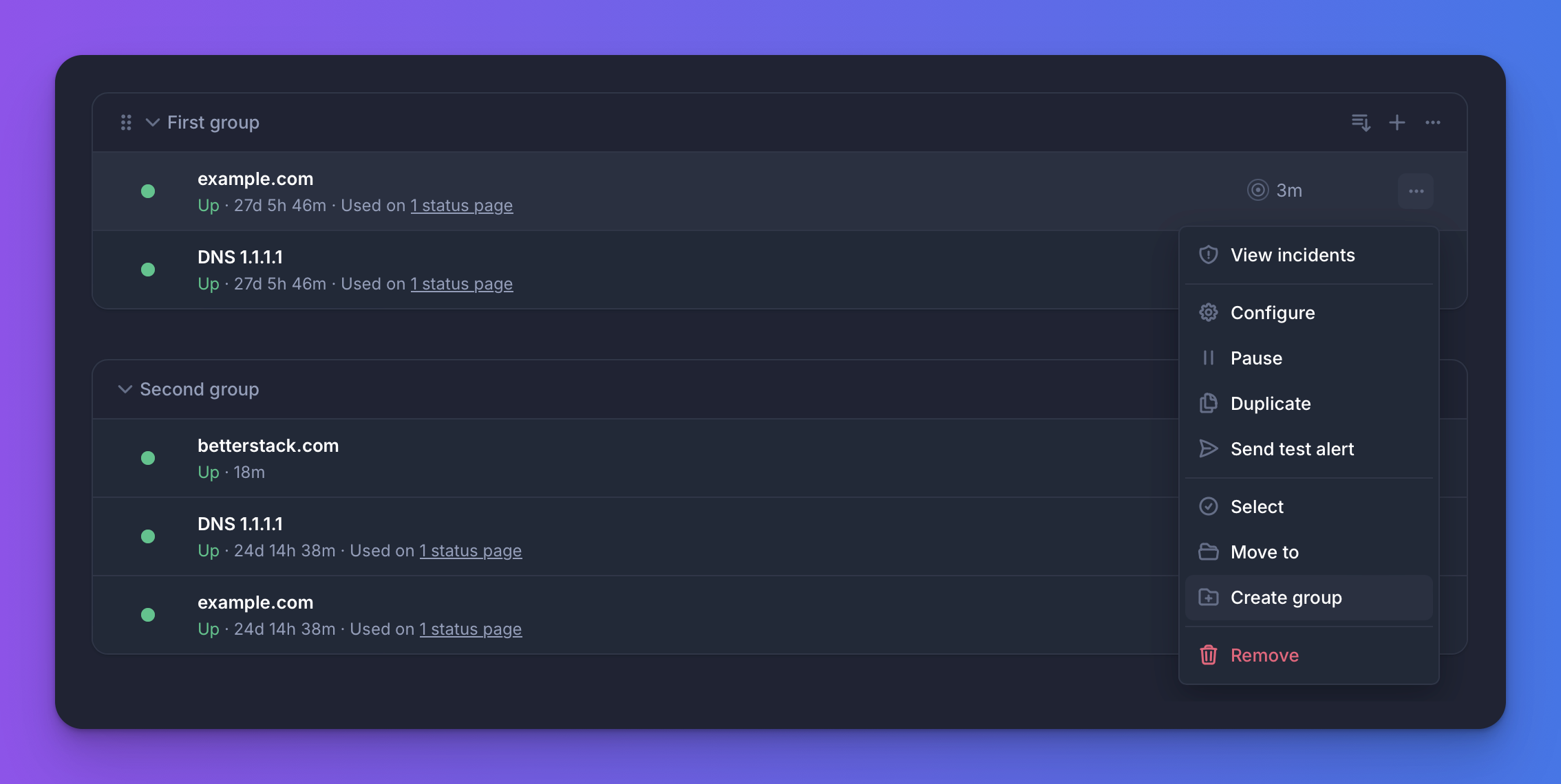 Grouping monitors in Better Stack