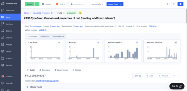 Screenshot of Rollbar